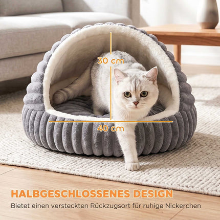 Plush Cat Cave Bed with Removable Cushion and Non-Slip Base, Grey, Washable