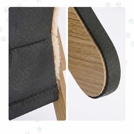 Pat hamac plușat pentru pisici, bej - cadru din pin, 53x45,5 cm