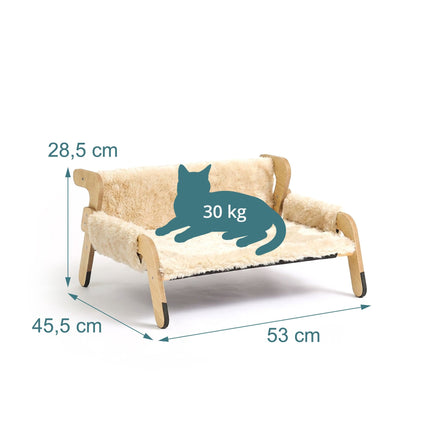 Pat hamac plușat pentru pisici, bej - cadru din pin, 53x45,5 cm