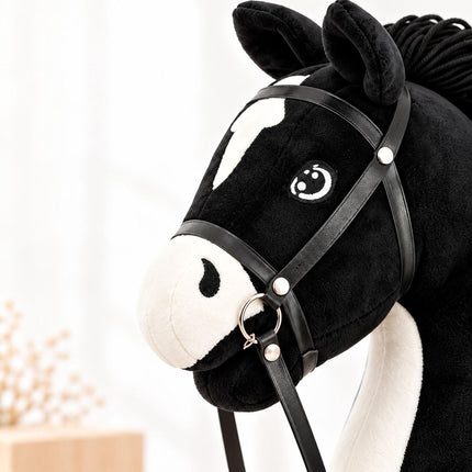 Plush Hobby Horse on Beech Wood Stick with Bridle and Reins, Black