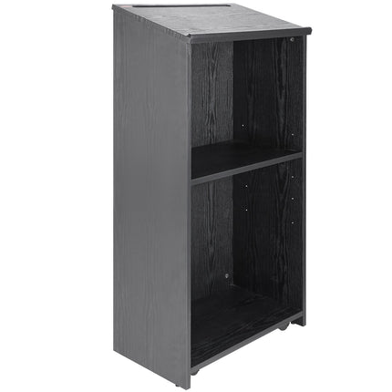 Podium Stand, 47-Inch Rolling Lectern With Shelves, Black