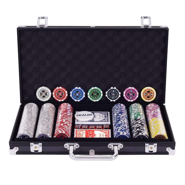 Set de poker cu 300 de jetoane laser și carcasă de aluminiu