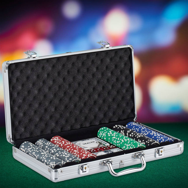 Set de poker cu 300 de jetoane și cărți cu miez metalic