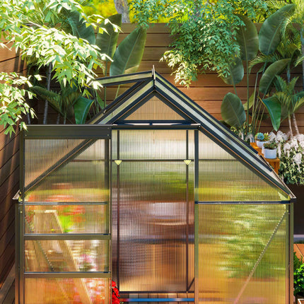 Polycarbonate Greenhouse 192.5 x 131 cm with Gutters, Roof Windows, Grey