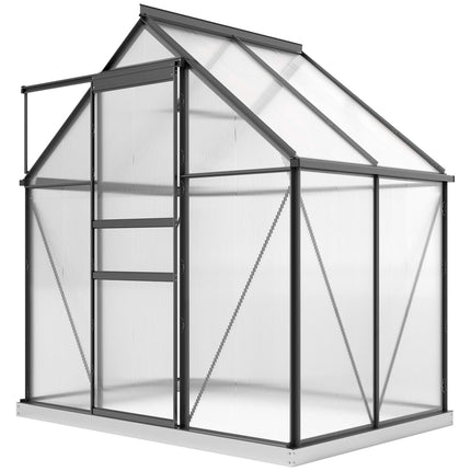 Polycarbonate Greenhouse 192.5 x 131 cm with Gutters, Roof Windows, Grey