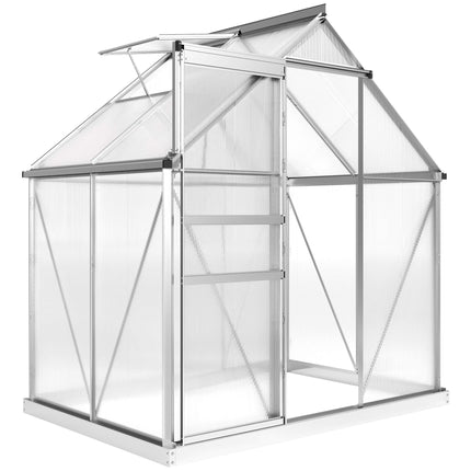 Polycarbonate Greenhouse 2.5 m² with Base and Sliding Door, 192.5x131x200 cm