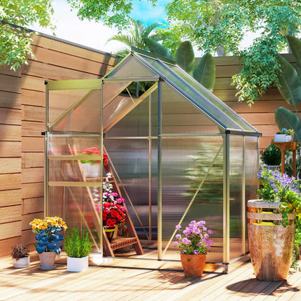Polycarbonate Greenhouse 2.5 m² with Base and Sliding Door, 192.5x131x200 cm