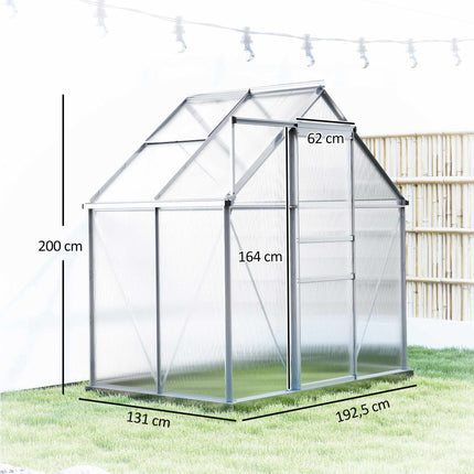 Polycarbonate Greenhouse 2.5 m² with Base and Sliding Door, 192.5x131x200 cm