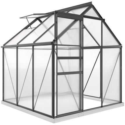 Polycarbonate Greenhouse 3.6 m² with Aluminium Frame, Sliding Door, Grey