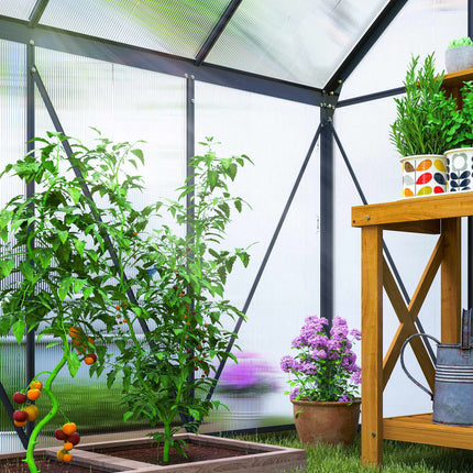Polycarbonate Greenhouse 3.6 m² with Aluminium Frame, Sliding Door, Grey