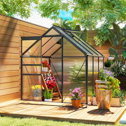 Polycarbonate Greenhouse 3.6 m² with Aluminium Frame, Sliding Door, Grey