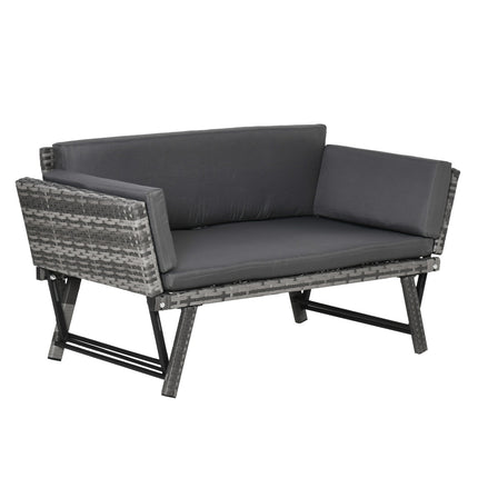 Canapea de Gradina Polyrattan Canapea Lounge 2 locuri Gri, Cotiere Rabatabile, Otel, 129X63X67Cm, Pentru Gradina & Terasa