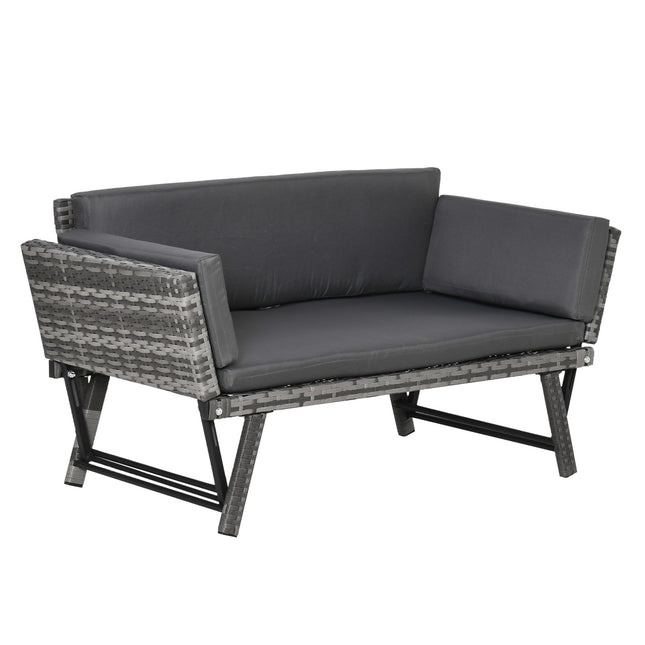 Canapea de Gradina Polyrattan Canapea Lounge 2 locuri Gri, Cotiere Rabatabile, Otel, 129X63X67Cm, Pentru Gradina & Terasa