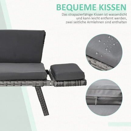 Canapea de Gradina Polyrattan Canapea Lounge 2 locuri Gri, Cotiere Rabatabile, Otel, 129X63X67Cm, Pentru Gradina & Terasa