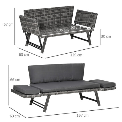 Canapea de Gradina Polyrattan Canapea Lounge 2 locuri Gri, Cotiere Rabatabile, Otel, 129X63X67Cm, Pentru Gradina & Terasa