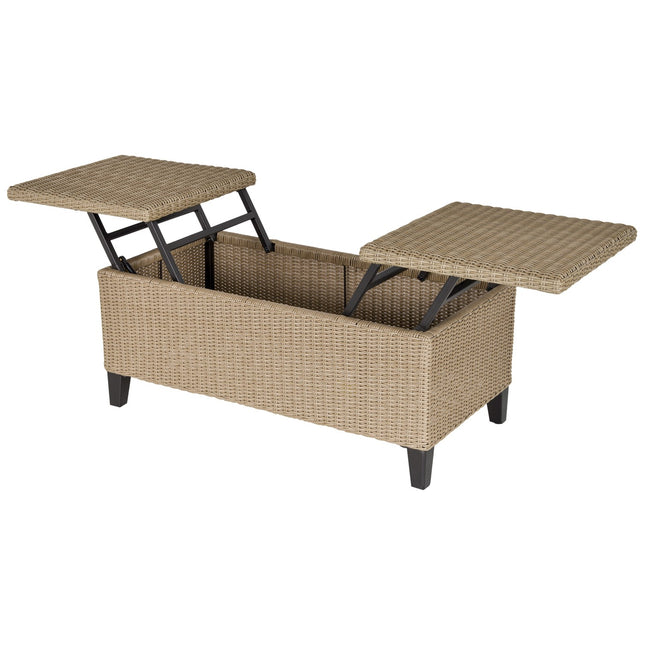 Extendable garden coffee table in poly rattan, khaki steel