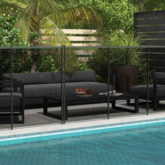 Gard Iaz, Gard De Gradina 365 X 126 Cm, Set De 4 Gard Decorativ De Piscina Cu Gard De Picior Pentru Terasa, Balcon, Plasa, Negru