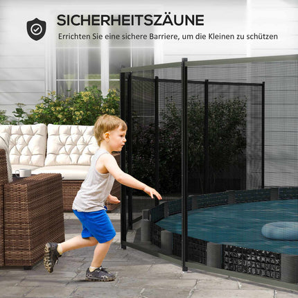 Gard Iaz, Gard De Gradina 365 X 126 Cm, Set De 4 Gard Decorativ De Piscina Cu Gard De Picior Pentru Terasa, Balcon, Plasa, Negru
