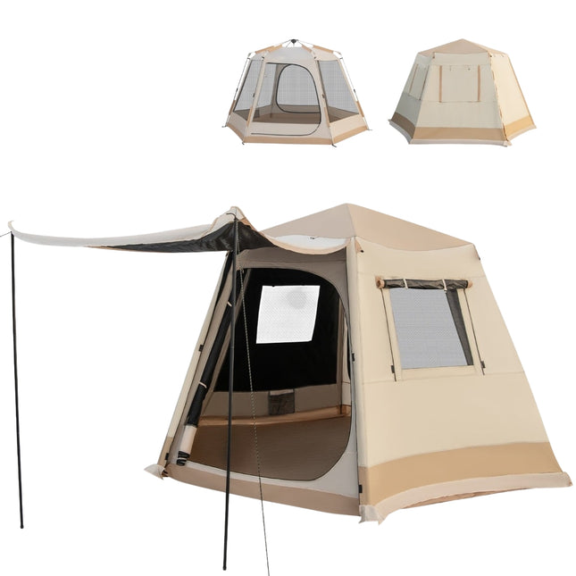 Cort de camping pliabil, instalare automată, 4-6 persoane, bej
