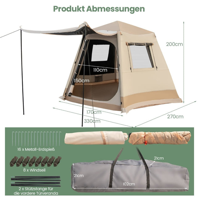 Cort de camping pliabil, instalare automată, 4-6 persoane, bej