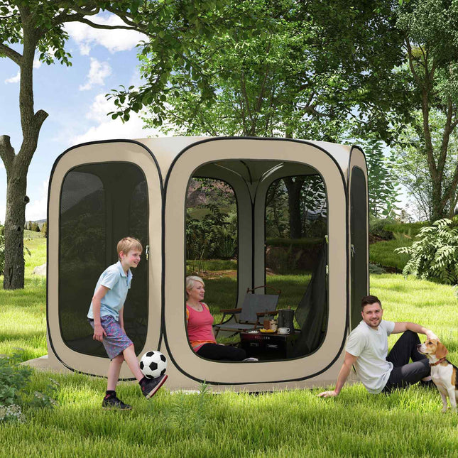 Cort de camping de tip pop-up, portabil, protecție UPF50+, laterale din plasă