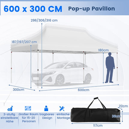 Cort tip copertină tip pop-up pentru evenimente, 300x600 cm, înălțime reglabilă