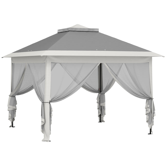 Pavilion de grădină pliabil, cadru metalic, gri, 330x330x288 cm