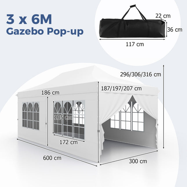 Pavilion pliabil 3 x 6 m, 6 pereți laterali, uși cu fermoar