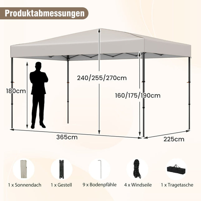 Pavilion pliabil 365x225 cm, protecție UV, geantă portabilă