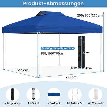 Pavilion Pop-Up, impermeabil UV 50+ Albastru, 3x3m