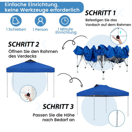 Pavilion Pop-Up, impermeabil UV 50+ Albastru, 3x3m