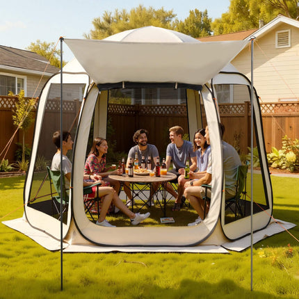 Pop-Up Screen House Tent, 4–8 Person, Beige, Awning
