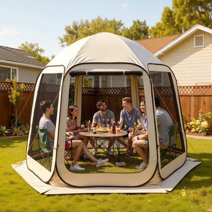 Pop-Up Screen House Tent, 4-8 Person, Beige