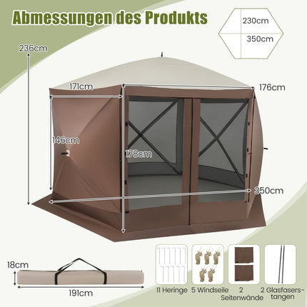 Pavilion pliabil 350x350 cm cu geantă de transport și pereți din plasă