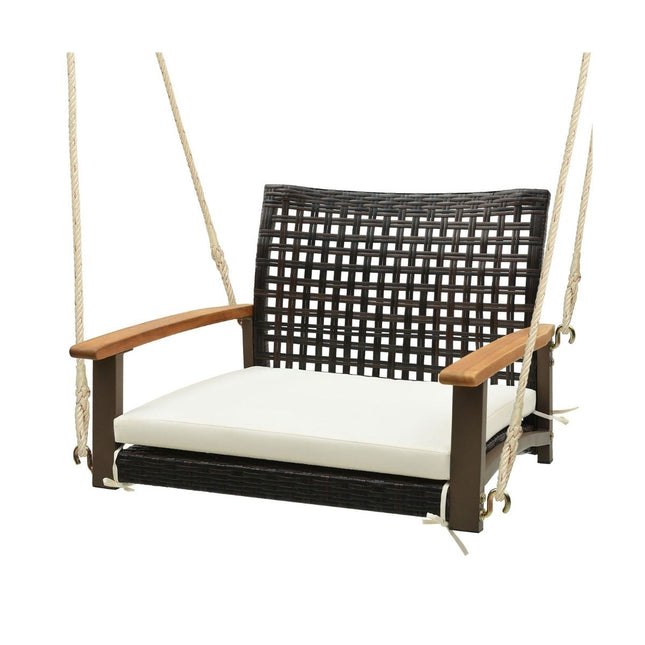 Leagăn de verandă din ratan scaun unic suspendat din răchită cu pernă de scaun 81,5 x 70 x 53,5 cm