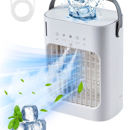 Portable 4-in-1 Evaporative Air Cooler, 700ml, 3-Speed Timer
