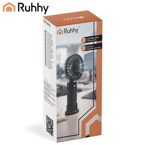 Ventilator portabil negru, USB-C, baterie de 2400 mAh