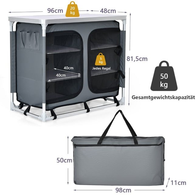 Dulap de bucătărie portabil pentru camping cu 6 rafturi și geantă de transport