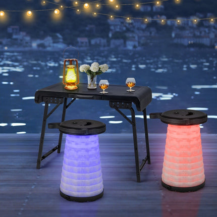Masă de camping portabilă cu 2 scaune LED, înălțime reglabilă