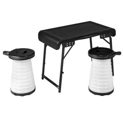 Masă de camping portabilă cu 2 scaune LED, înălțime reglabilă