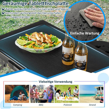 Masă de camping portabilă cu 2 scaune LED, înălțime reglabilă