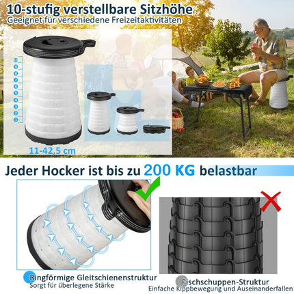 Masă de camping portabilă cu 2 scaune LED, înălțime reglabilă