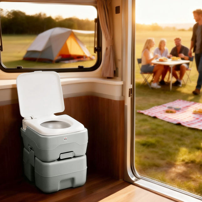 Toaletă portabilă de camping, rezervor de apă uzată de 20 l, capacitate 147 kg