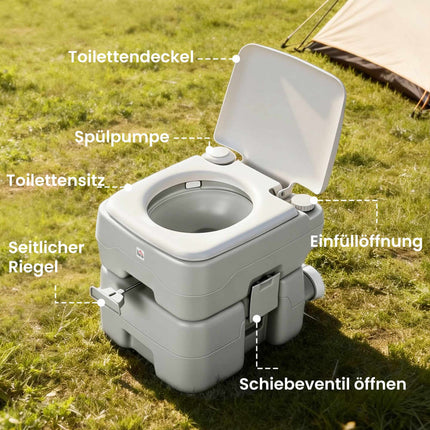 Toaletă portabilă de camping, rezervor de apă uzată de 20 l, capacitate 147 kg