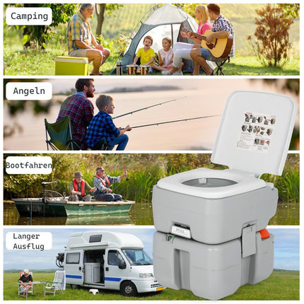 Toaletă portabilă de camping cu rezervor de apă dulce de 10 l, gri