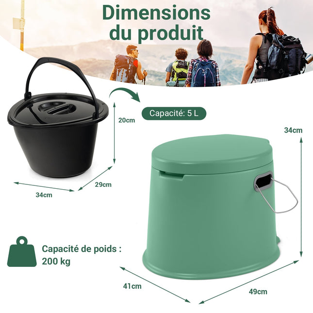 Toaletă portabilă de camping cu găleată detașabilă, capacitate 200 kg
