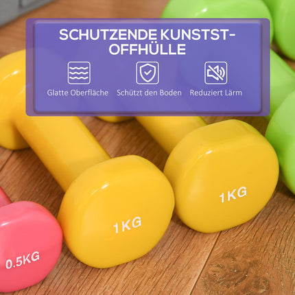 Colorful steel dumbbell set with case - 6 weights for fitness