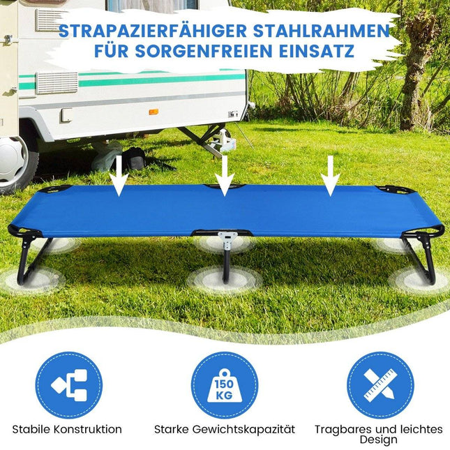 Pat de camping pliabil portabil 190cm lungime pat de dormit din material albastru