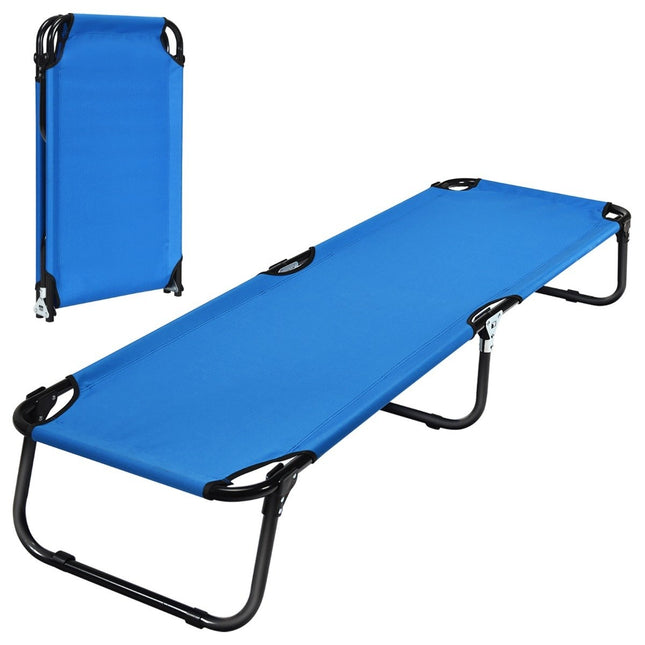 Pat de camping pliabil portabil 190cm lungime pat de dormit din material albastru