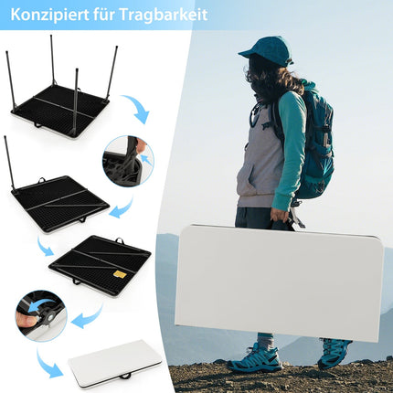 Masă de camping pliabilă portabilă cu mâner, albă, HDPE